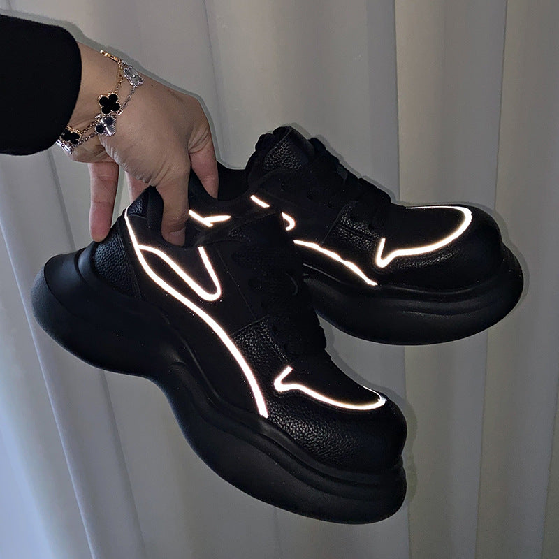 Women's White Korean Fashionable Reflective Platform Show Feet Women's Sports Shoes