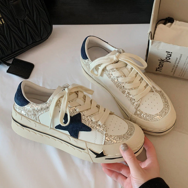 Women's Sier Star Pattern White Spring Platform German Women's Sports Shoes