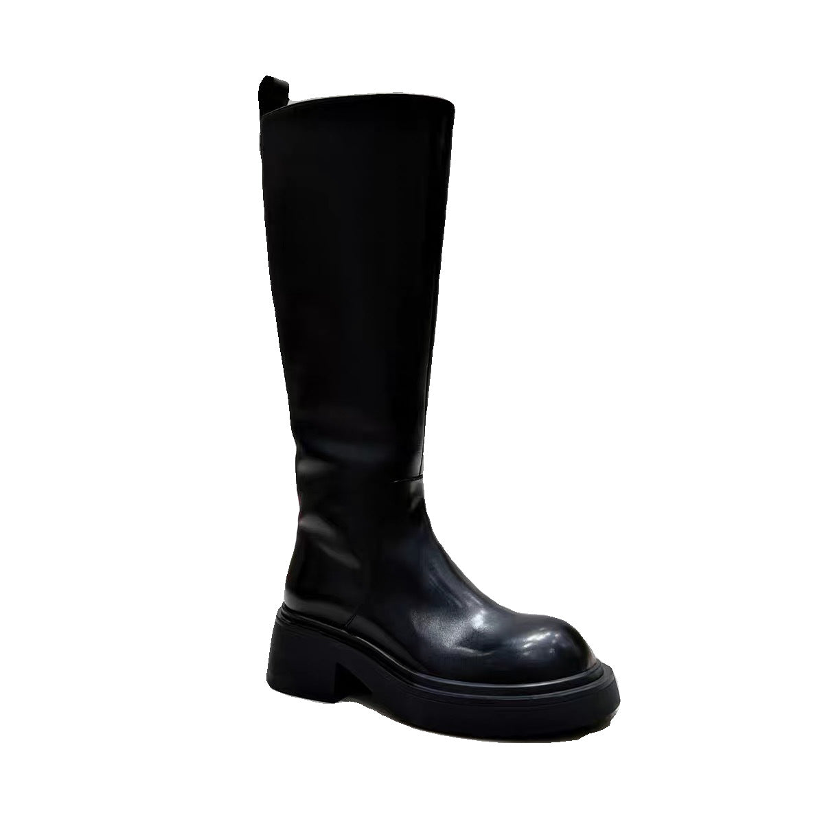 Women's Knee-high European Goods Side Zipper Round Head Calf Skin Boots
