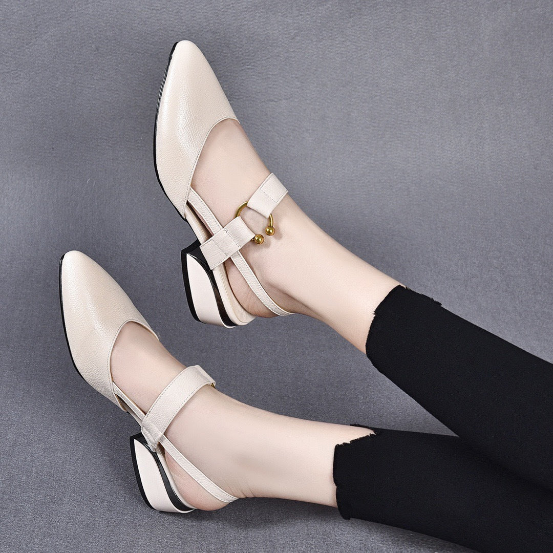 Women's Toe Summer Pointed Chunky Top Layer Flat Sandals