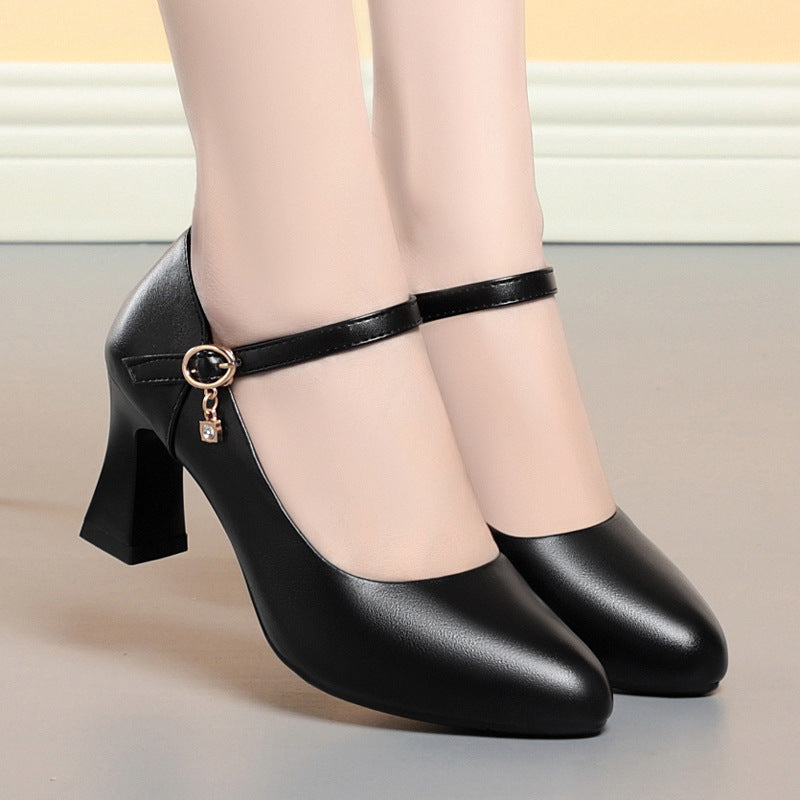 Women's Long Time Not Tired Feet Genuine Stewardess Buckle Breathable Surface High Heeled Sandals