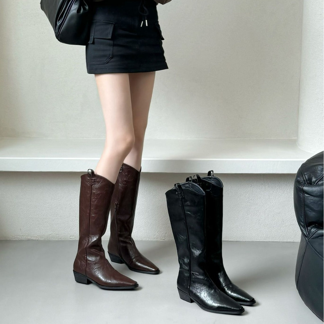 Solid Color V Cut Knight Female Retro Easy Matching Women's Leather Boots