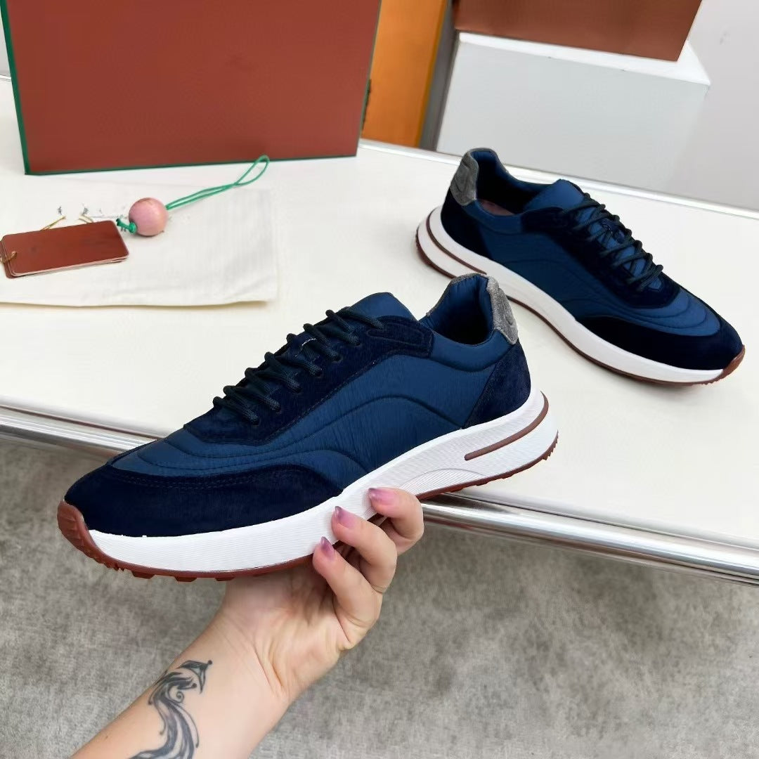 Men's Mesh Thick-soled Jogging Breathable Cowhide Stitching Men's Sports Shoes