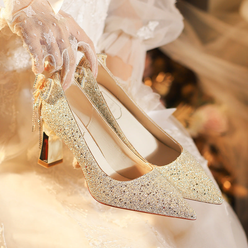 Wedding Dress Bride Champagne Bridesmaid Rhinestone Women's Fashion Shoes