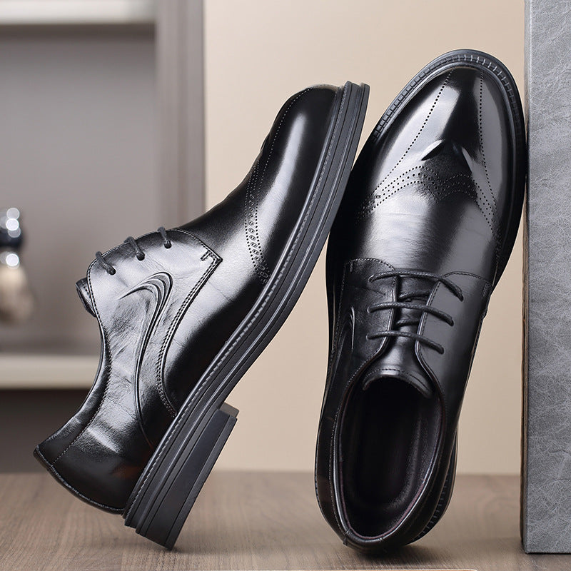 Men's Cowhide British Lace Up Breathable Business Formal Wear Leather Shoes