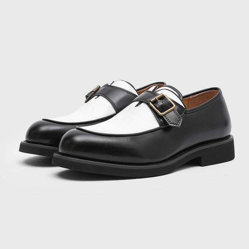 Men's Black White Color Matching Green Slip-on Men's Casual Leather Shoes