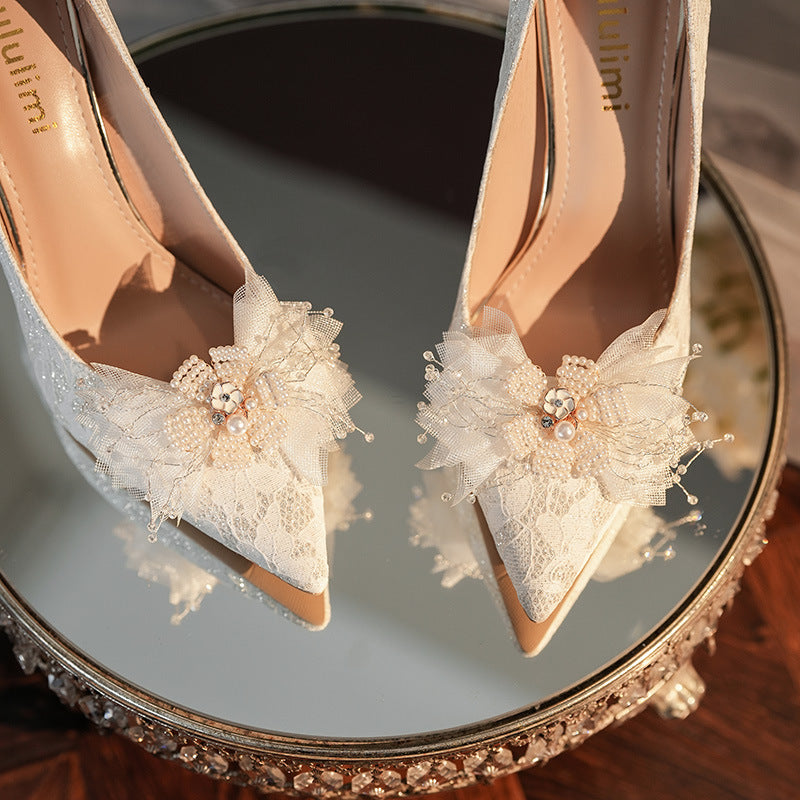 Women's Pearl Wedding Stiletto Pointed Toe Shallow Women's Shoes