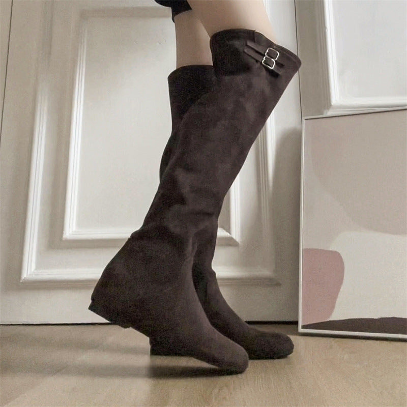 Cowhide Version Height Increasing Insole Vintage Suede Tall Knight Korean Boots