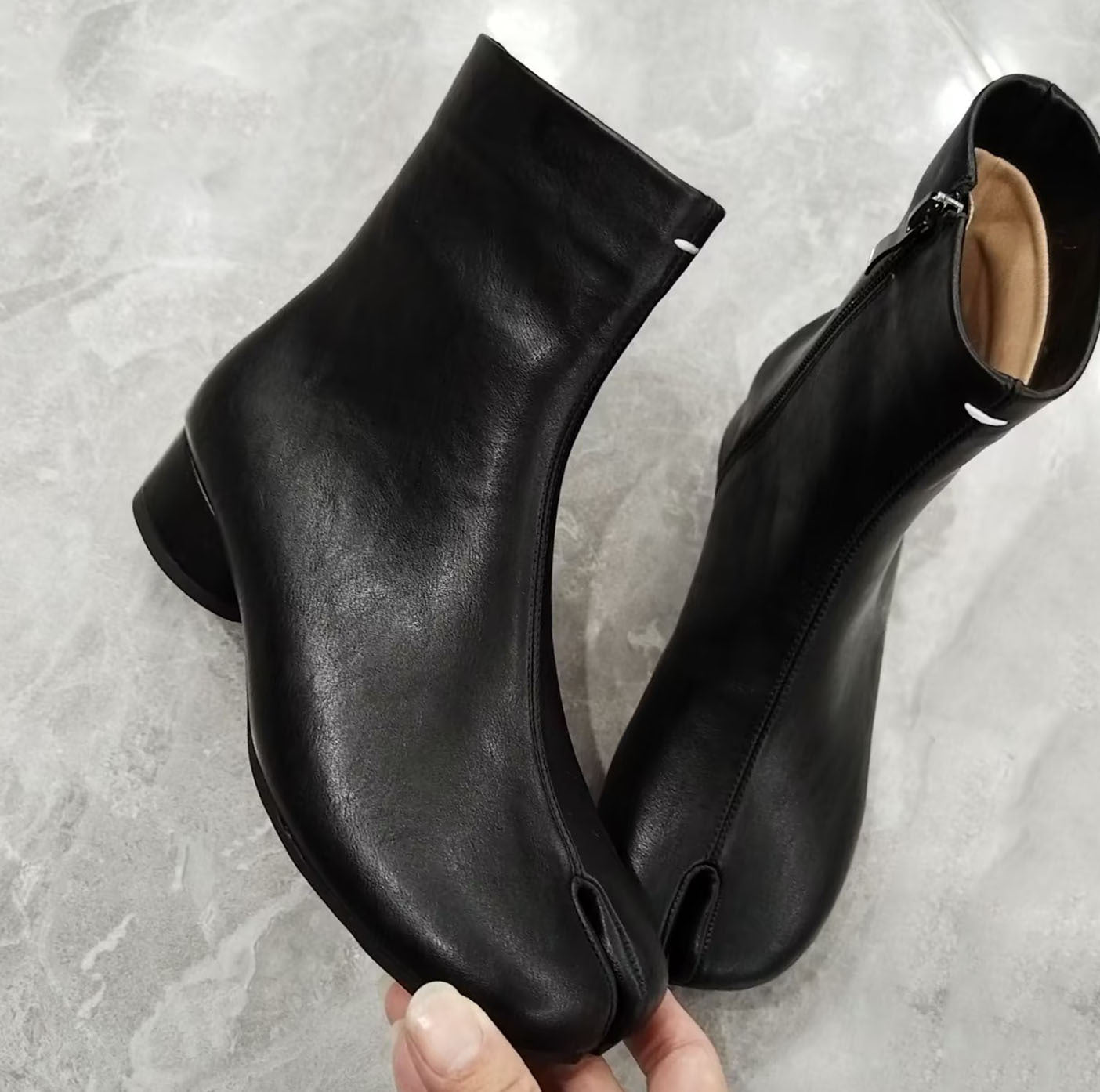 Women's Toe Trotter Niche Slimming Chunky Retro Side Zipper Chelsea Heels