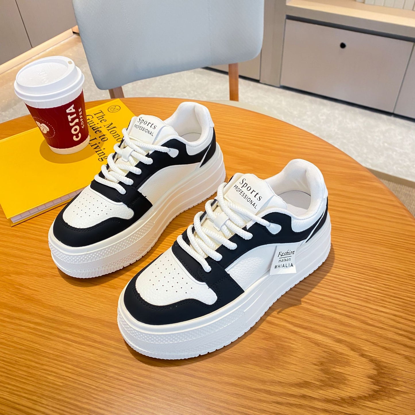 Women's White Platform Height Increasing Fashionable Panda Casual Shoes