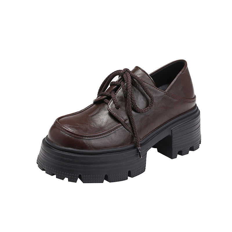 Women's Autumn Invisible Elevated British Style Retro Easy Matching Chunky Round Women's Casual Shoes