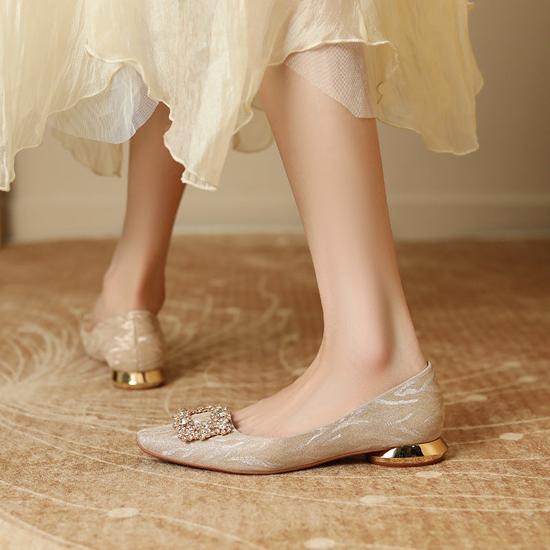Female Dress Bride Crystal Low Chunky Women's Shoes