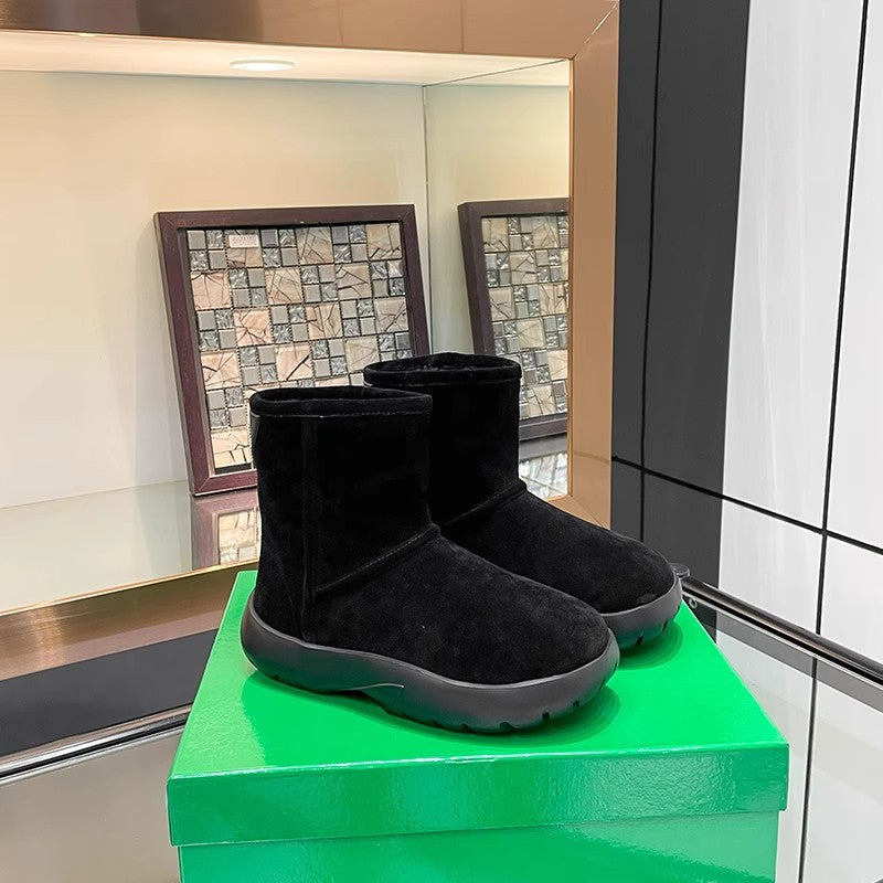 Women's Real Fur Integrated Fleece-lined Thickened Short Snow Boots