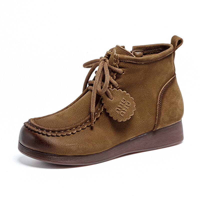 Women's Retro Comfortable Handmade Ankle Flat Platform High Top Low Tube Boots