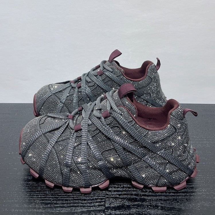 Women's Large Size Paris Starry Rhinestone Platform Dad Women's Sports Shoes