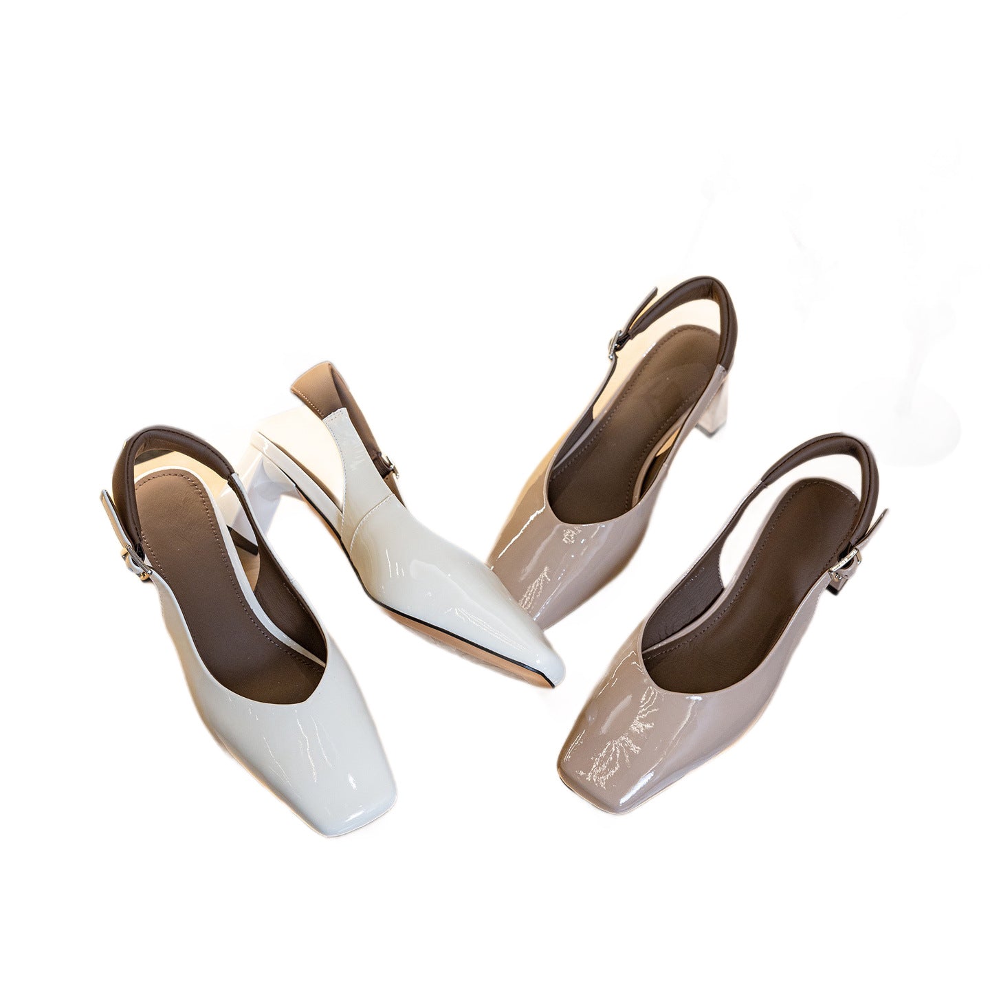 Women's Cowhide French For Low-cut Square Toe Closed Back Empty Slip-on Heels