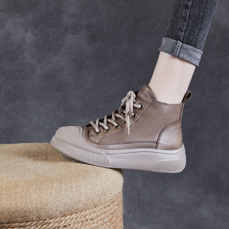 Women's Board Retro First Layer Cowhide Platform Casual Shoes