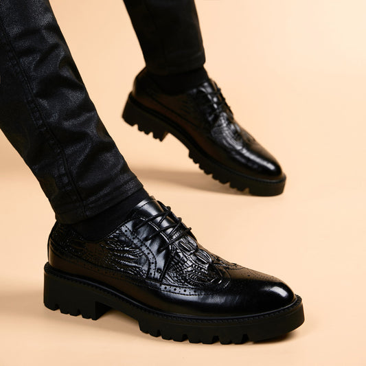 Men's Hair Stylist Thick Bottom Height Increasing Leather Shoes