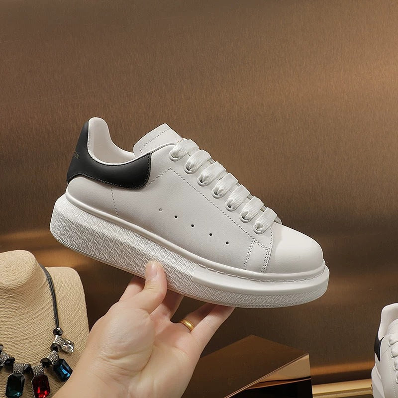 Women's Spring Mcqueen White Platform Height Increasing Leather Shoes