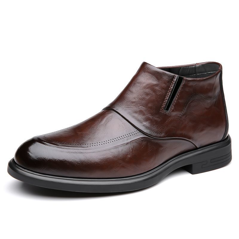 Men's Winter Fleece-lined Formal Business Pointed Genuine Pedal British Men's Casual Leather Shoes
