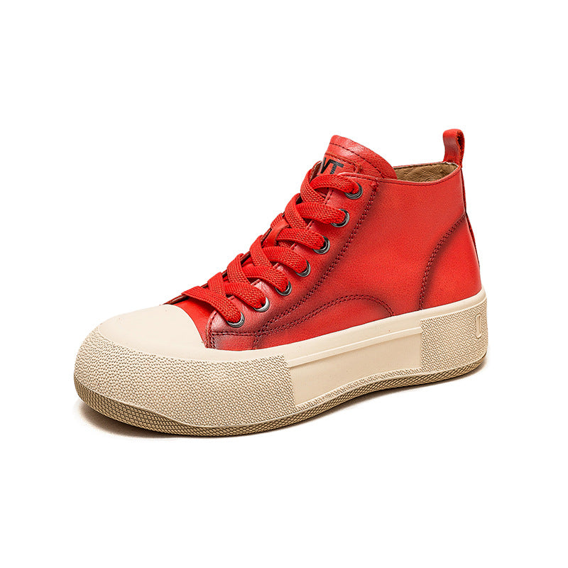 Women's Cowhide Toe Box Retro Rub Colored Spring Women's Shoes