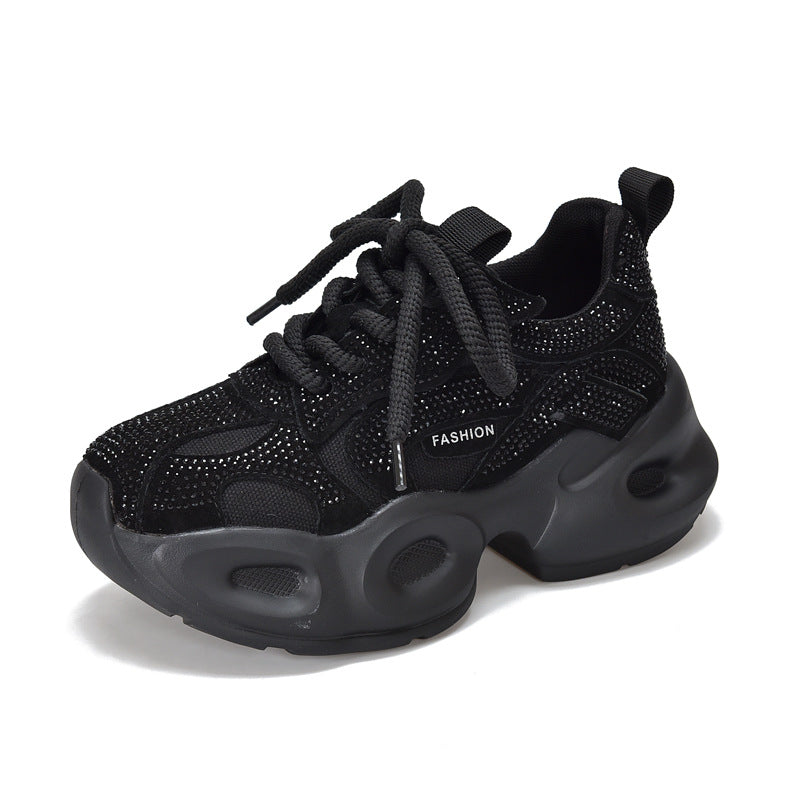 Women's Small Starry Rhinestone Dad Spring Genuine Platform Women's Sports Shoes