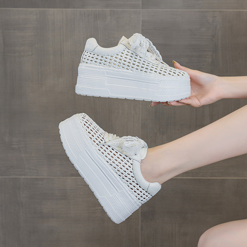 Women's Mesh Surface Platform Height Increasing Woven Breathable Women's Casual Shoes