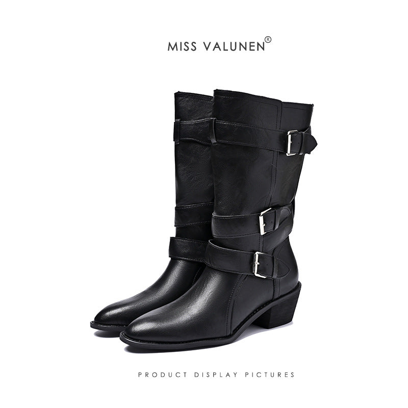 Women's Warren Pointed Toe Chunky Western Cowboy Knight Women's Leather Boots