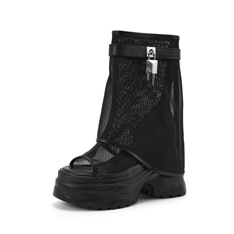 Women's Breathable Thick Bottom Chunky Smoke Pipe Women's Leather Boots