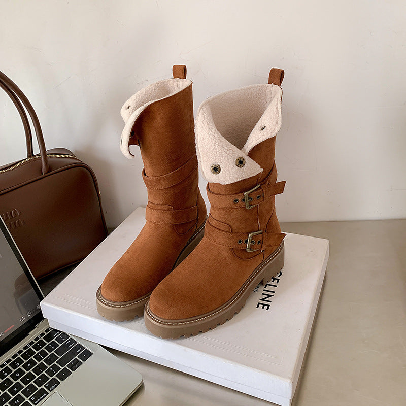 Women's Grape Mom Retro Genuine Elevator Chunky Boots