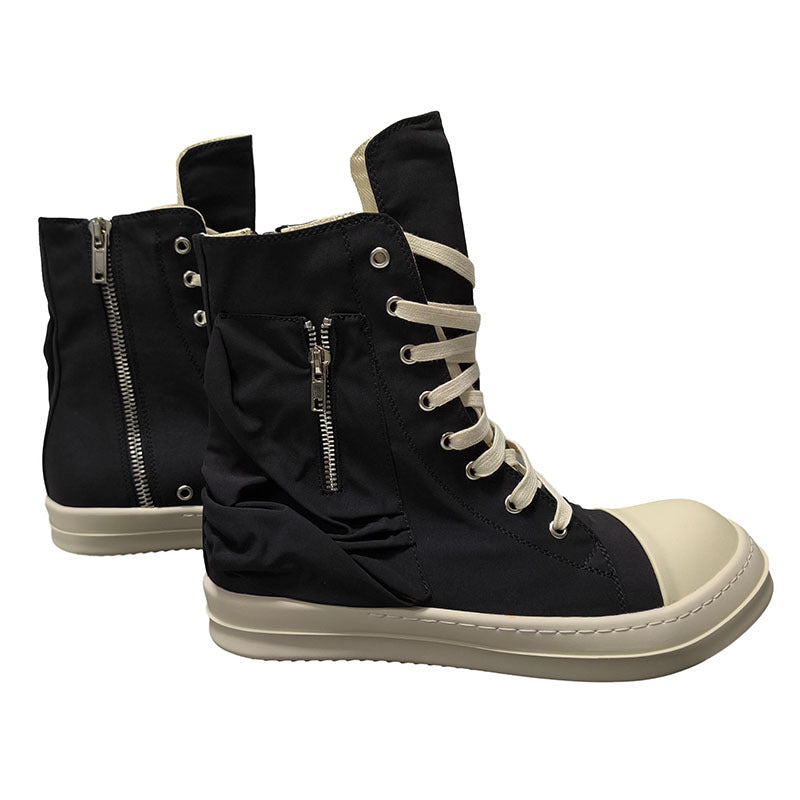 Men's Cloth Solid Color Sports Lace Up Round Men's Board Shoes