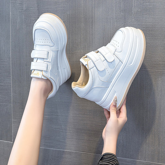 Women's Height Increasing Lightweight Velcro White Preppy Casual Shoes