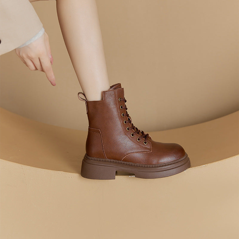 Women's Martin Female Korean Platform Ankle Lace Up Women's Leather Boots