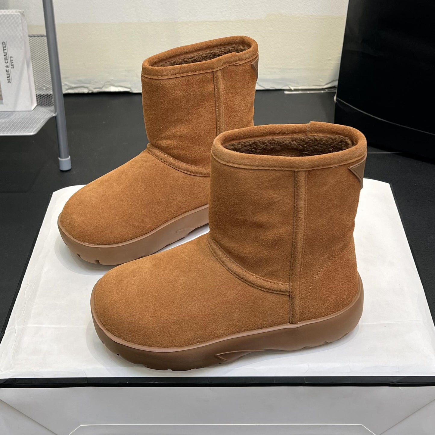 Women's Winter Gray White Fleece-lined Big Toe Ankle Boots