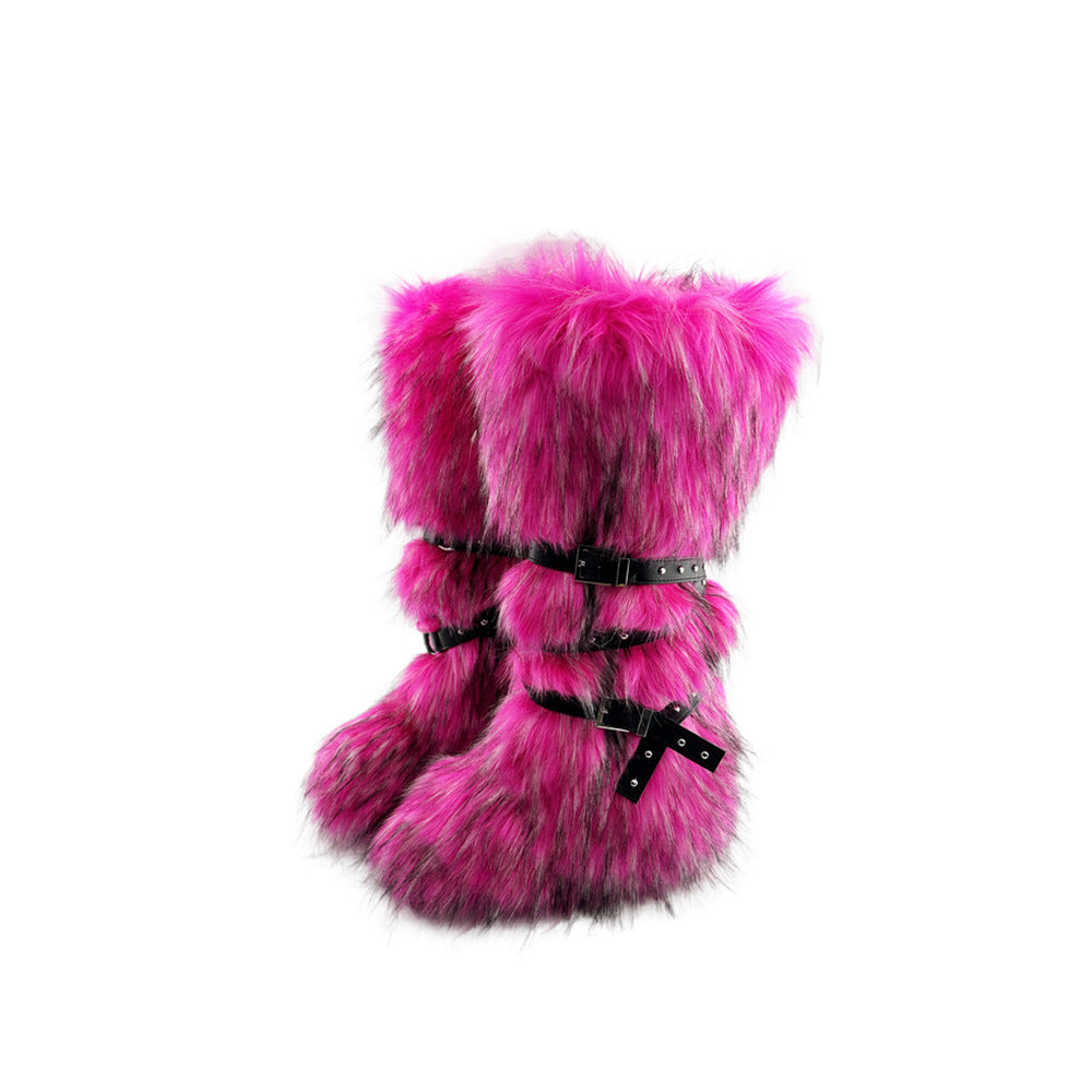 Punk Faux Fur Rivet Slimming Lace Boots