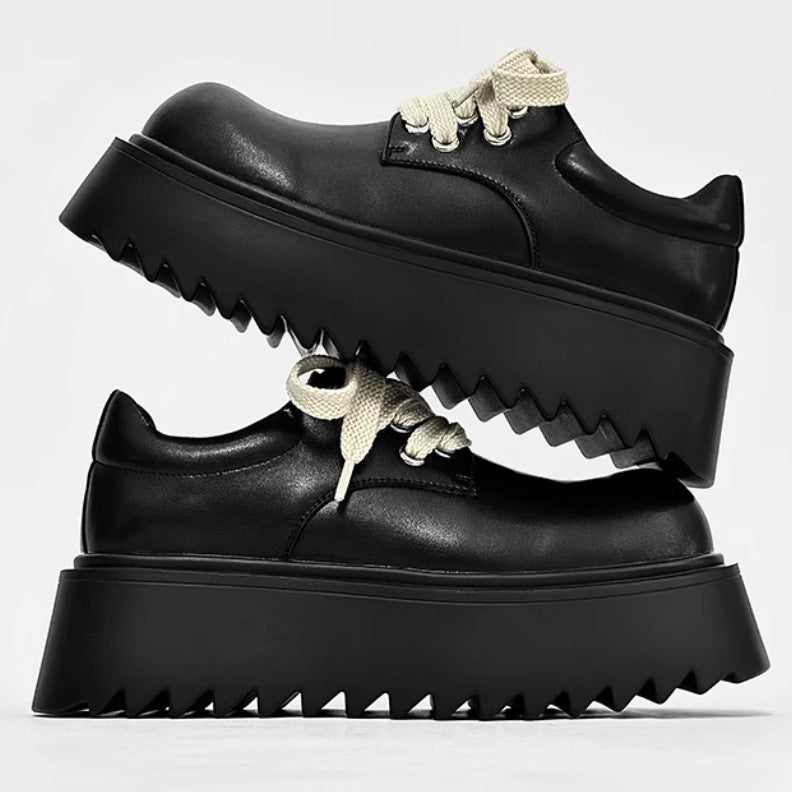 Men's British Style Autumn Korean Big Head Derby Raise The Bottom Men's Casual Leather Shoes