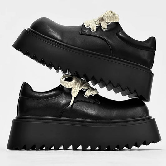 Men's British Style Autumn Korean Big Head Derby Raise The Bottom Men's Casual Leather Shoes