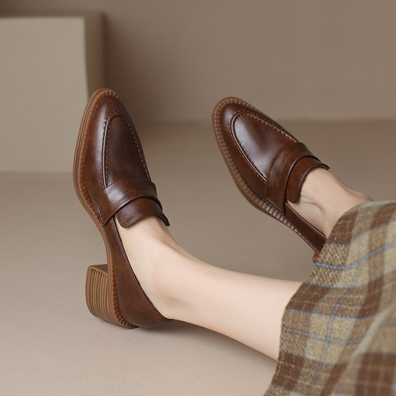 Women's Autumn Pointed Toe Chunky Mid Fashion Retro Men's Shoes