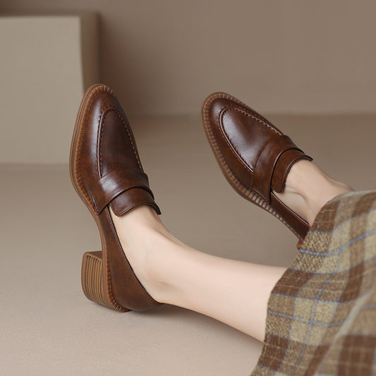 Women's Autumn Pointed Toe Chunky Mid Fashion Retro Men's Shoes