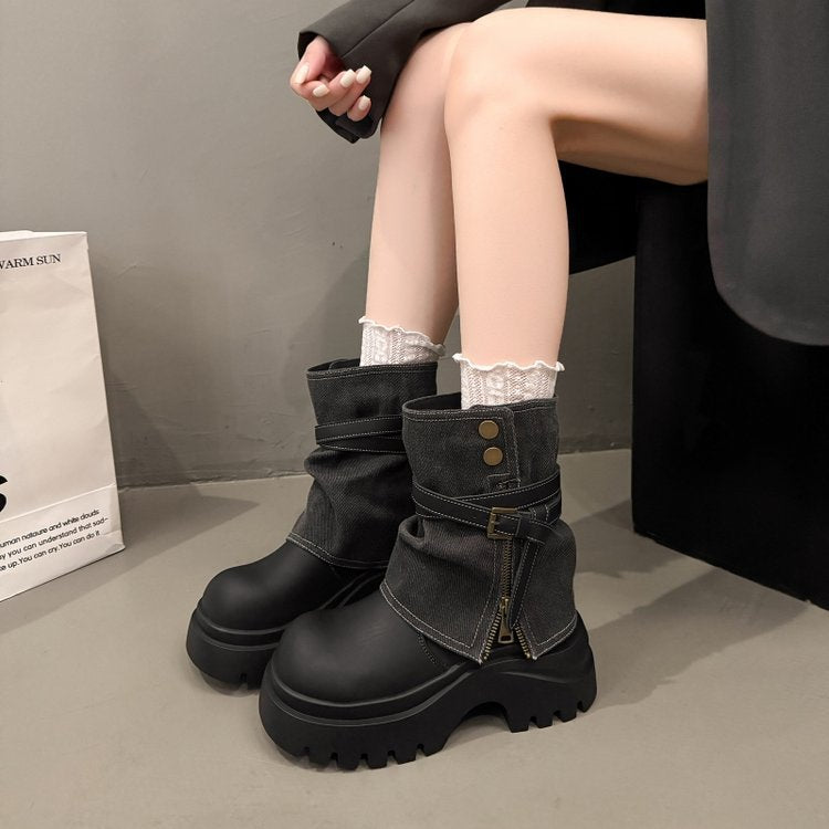 Women's Retro Martin Thick Bottom Pile Pants Pipe Design Boots