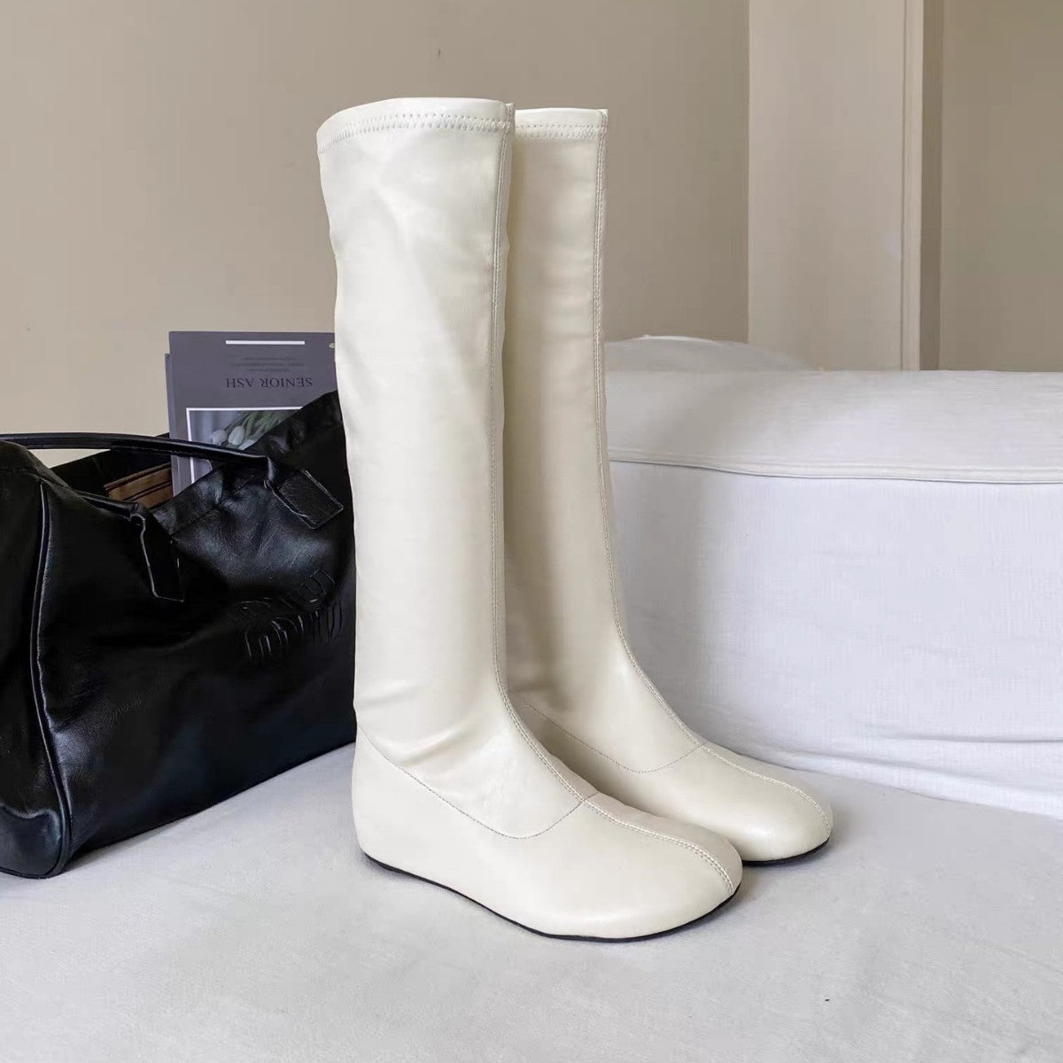 Women's Insole White French Style Ankle Big Toe Women's Leather Boots