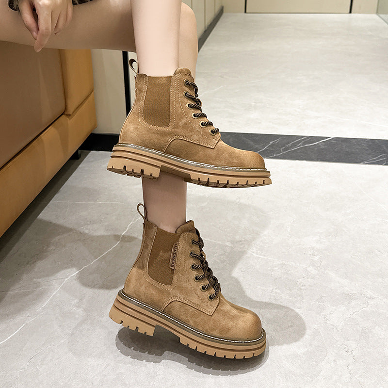 Women's Style Martin Thick Bottom Height Increasing Insole Slimming Veet Boots