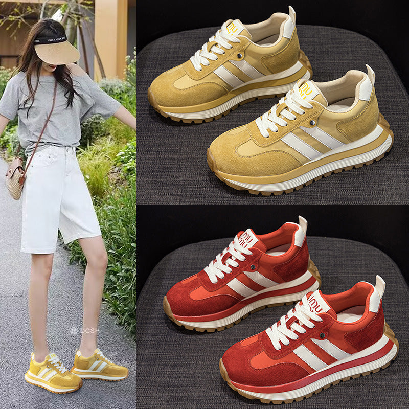 Women's Spring Retro Cortez Dad Platform Height Increasing Insole German Sneakers