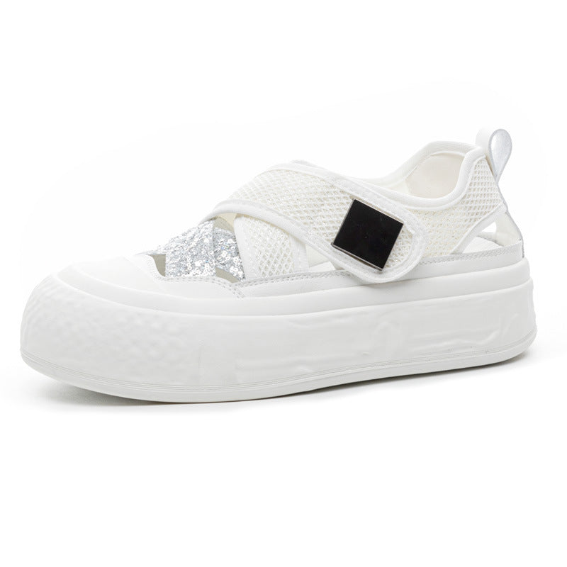 Women's White Hollow Summer Outdoor Velcro Plus Sandals