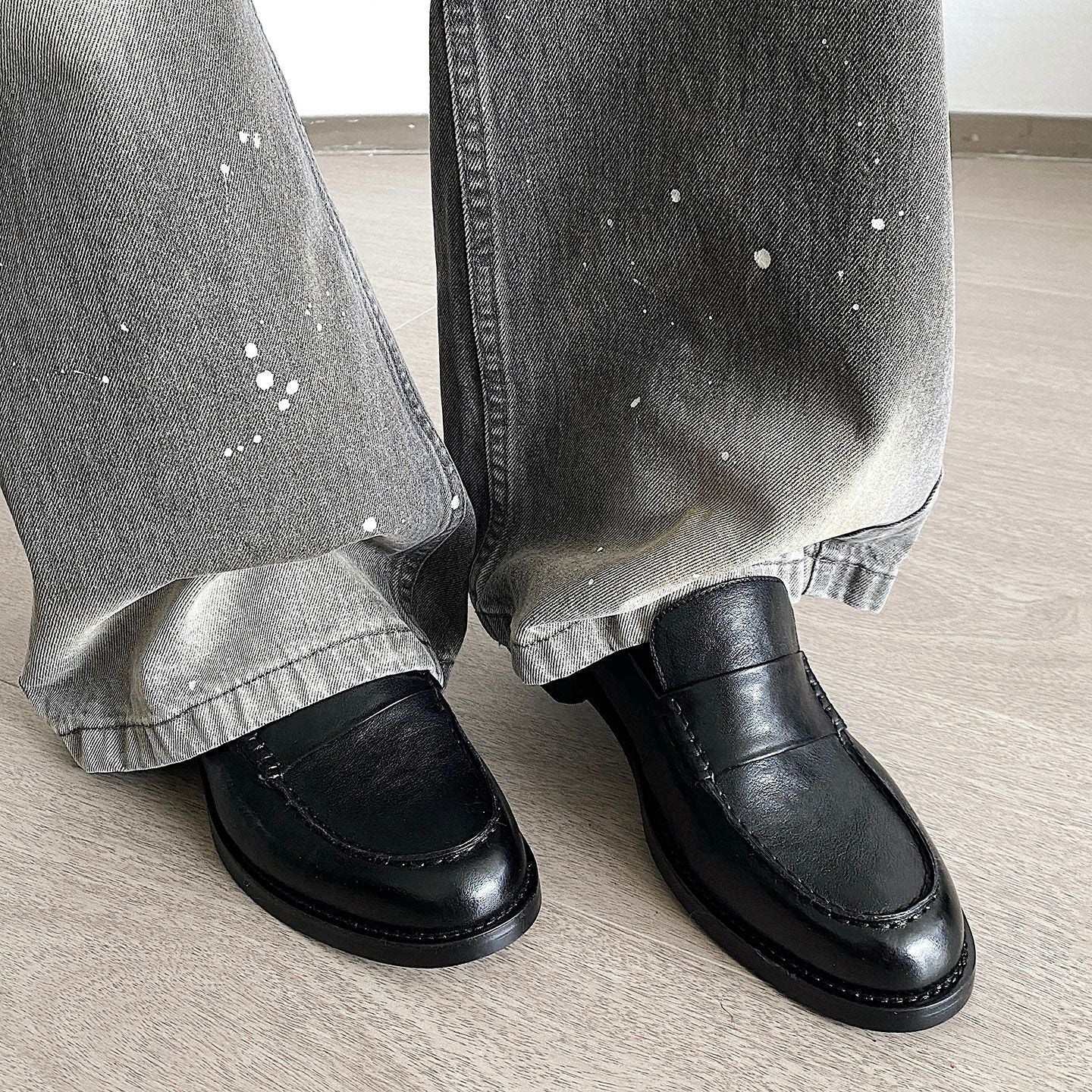 Layer Cowhide Slip-on Genuine Old Money Style Derby Pointed Step-on Men's Casual Leather Shoes