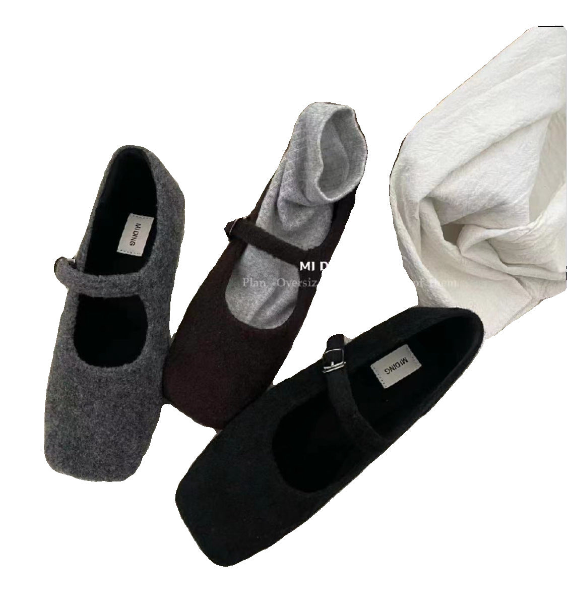 Women's Woolen Square Toe Buckle Flat Mary Casual Shoes