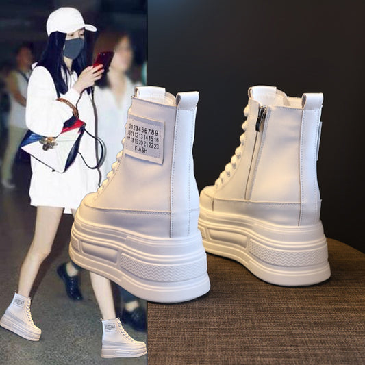 Women's Platform High Top White Inner Height Increasing Korean Style Boots