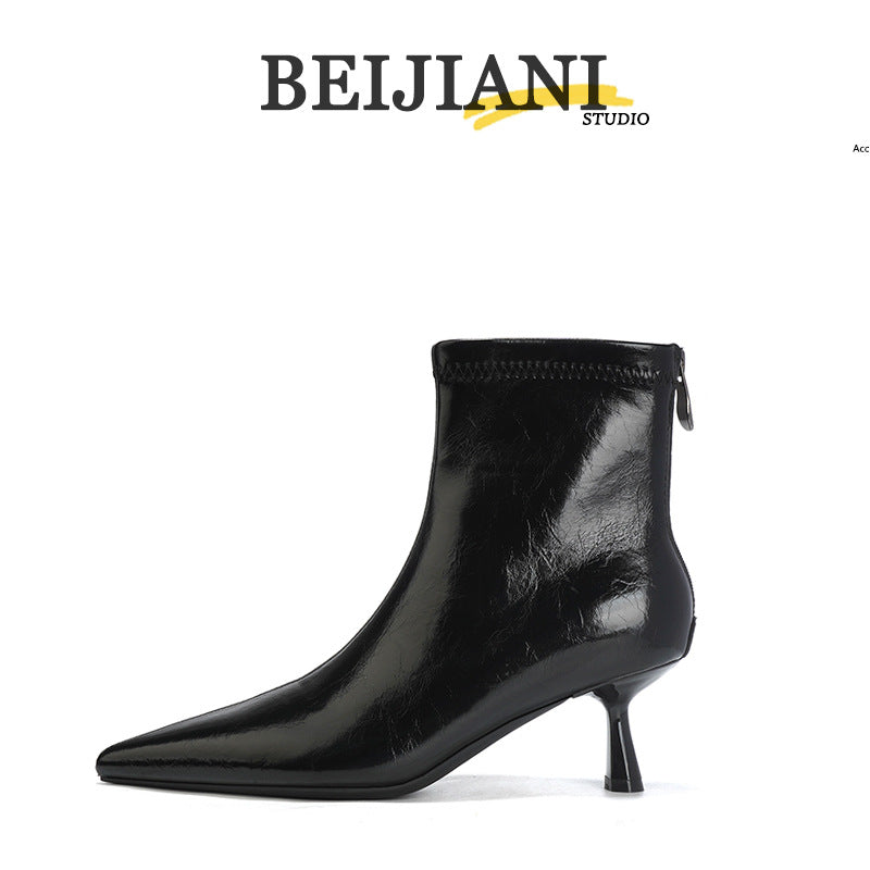 Women's Stiletto Pointed Ankle Back Zipper High-heeled Skinny Slimming Versatile Heels
