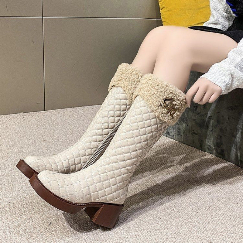 High Female Fleece-lined Thickened Cotton Slimming Women's Snow Boots