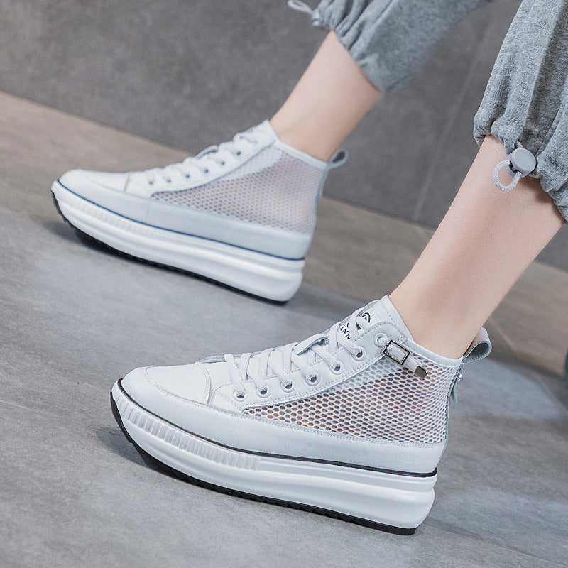 Women's Summer Genuine Mesh Breathable Skateboard Tide Thick Leather Shoes